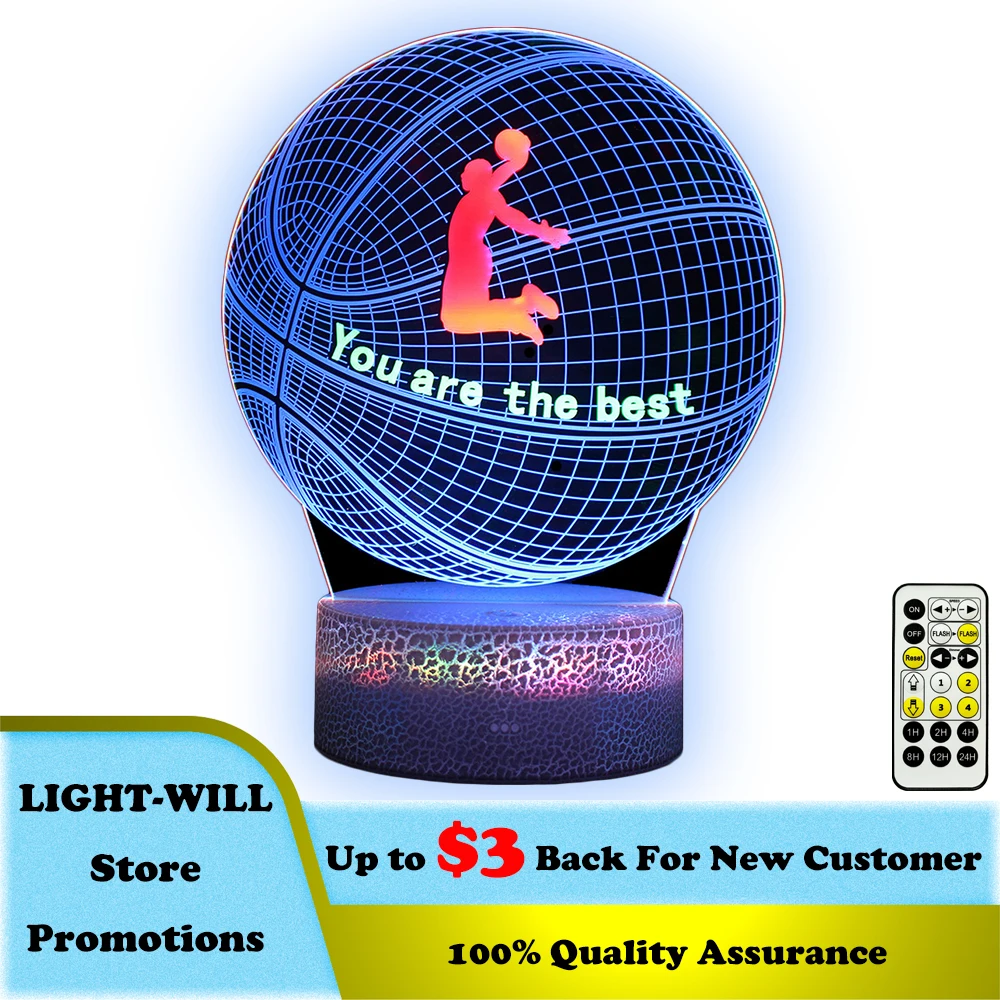 

Basketball 3D Night Light Lamp 3colors LED Nightlights for Home Xmas Birthday Gift Acrylic Table Lights Factory Drop Shipping