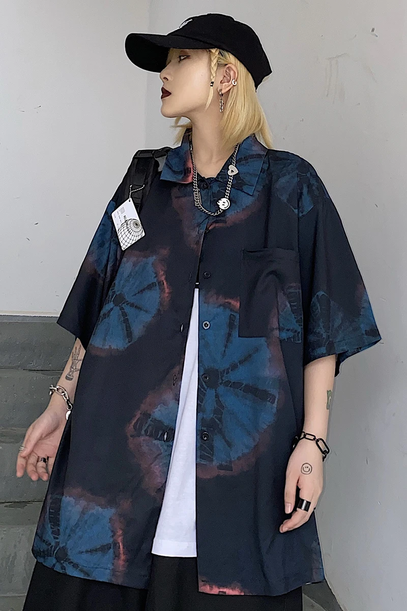 

2020 New Summer Loose Vintage Open Stitch Harujuku Women Shirts Turn-down Collar Short Floral Print Lady Shirts