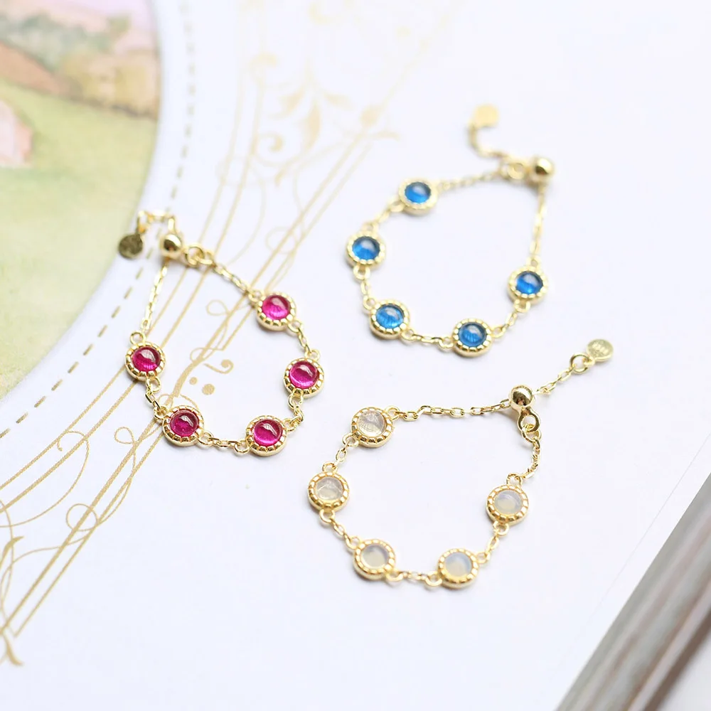 Женское регулируемое кольцо-цепочка 925 пробы серебряное кольцо с опалом рубином