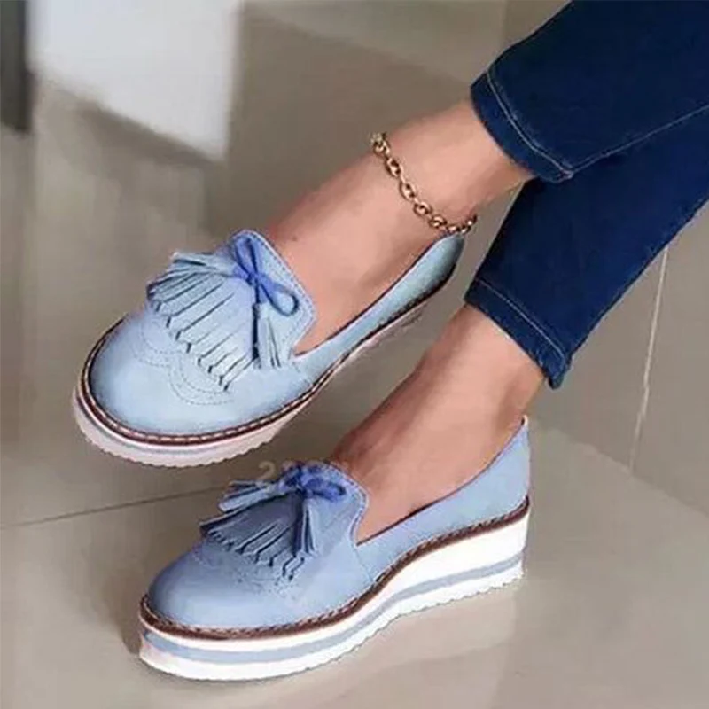 

Women Tassel Bowtie Loafers Woman Slip On Sneakers Ladies Soft PU Leather Sewing Flat Platform Female Shoes All Seasons 2020 New