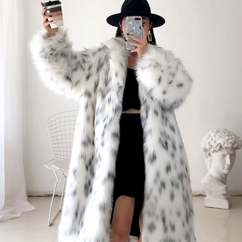 2021 Winter Import Fox Fur Coat Turn-Down Collar Warm Thick Leopard Print Female Fox Coats Medium Natural Fur Slim Fox Fur Coats