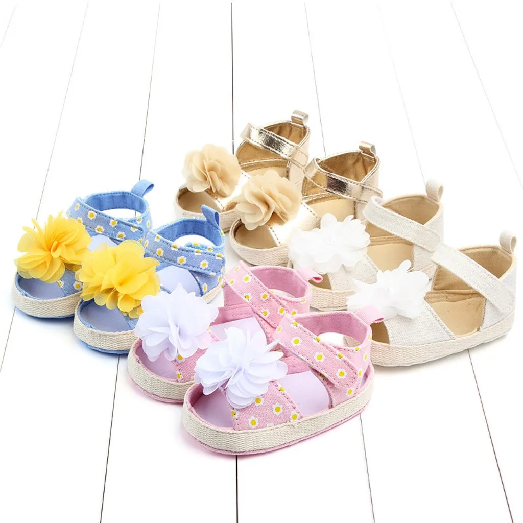 Летняя нескользящая обувь для новорожденных девочек и мальчиков с цветочным