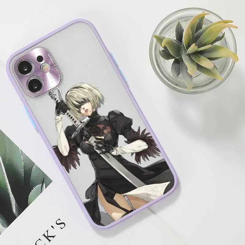 

Anime Nier Automata 2b Phone Case For iPhone 12 11 Mini Pro XR XS Max 7 8 Plus X Matte transparent Purple Back Cover
