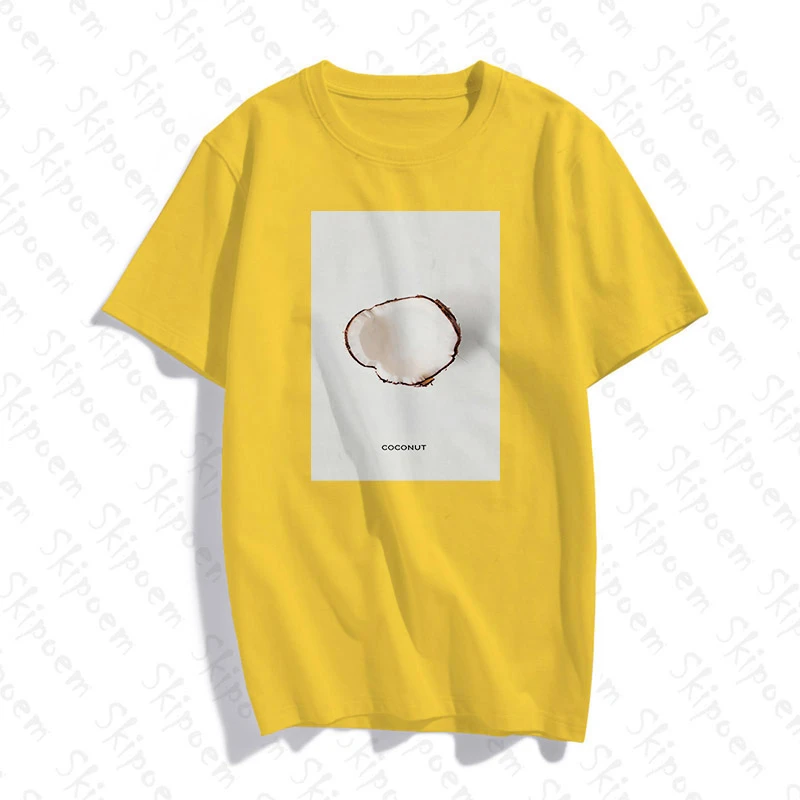 Женская хлопковая футболка с коротким рукавом принтом фруктов и кокоса|Футболки|