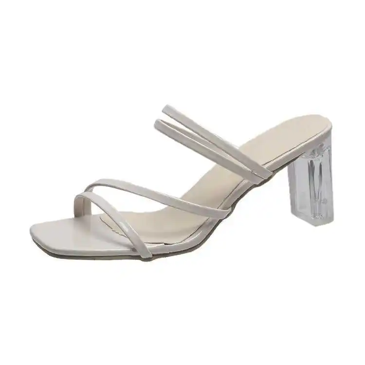 

Slippers women's summer high heel thick heel square Roman sandal 2021 new women's shoes Korean shoes children's shoes