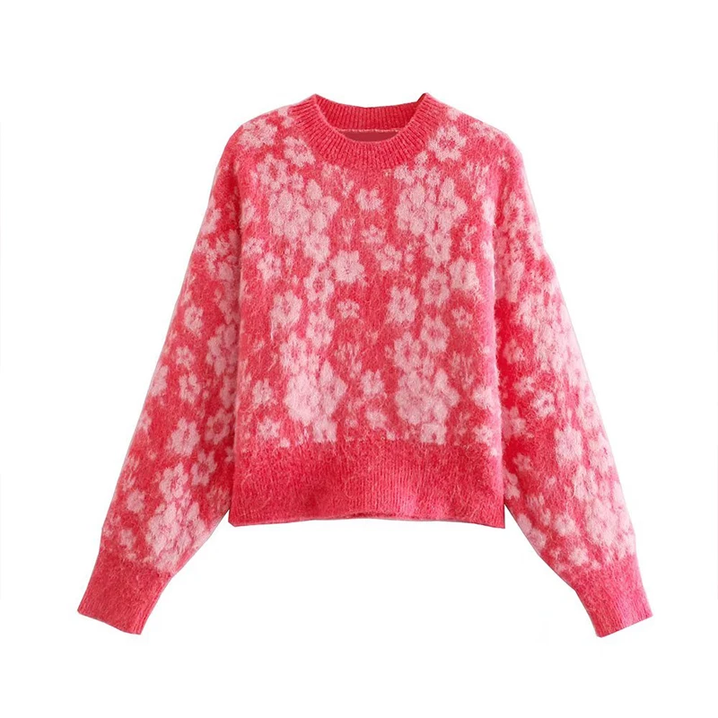 

Женский Осенний Повседневный пуловер, свитеры 2021 с круглым вырезом, вязаный жаккардовый цветочный женский элегантный уличный свитер, одежд...