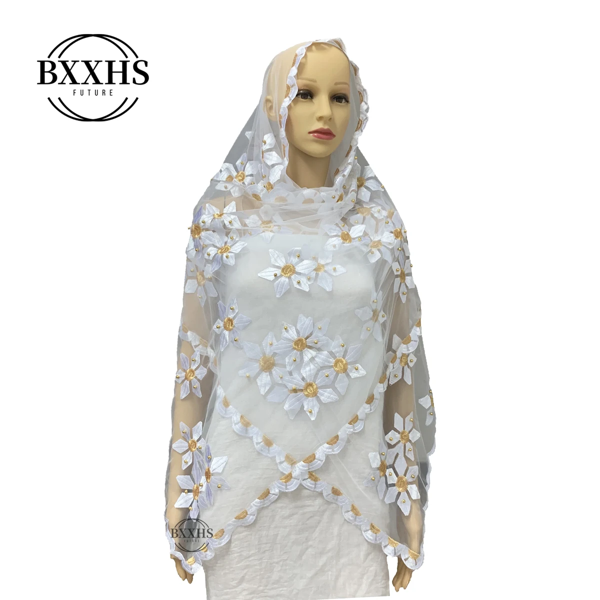 

New African Women's Headscarf Muslim Scarf Soft Tulle Embroidered Scarf Shawl