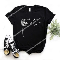 dandelion print t shirt womens funny cotton streetwear gift for young women ladies clothes best gifts for women