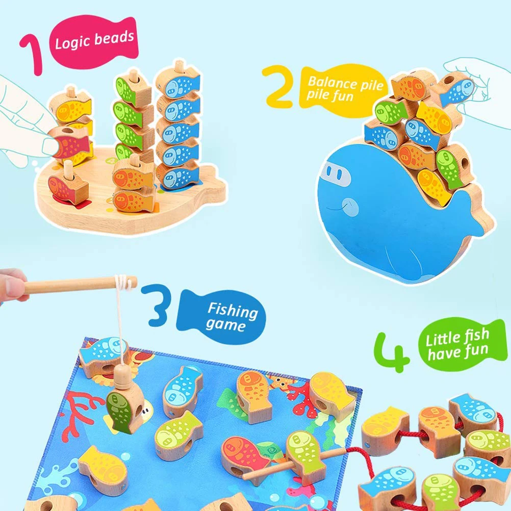 Игрушка рыболовная деревянная с бусинами 4 в 1 | Игрушки и хобби