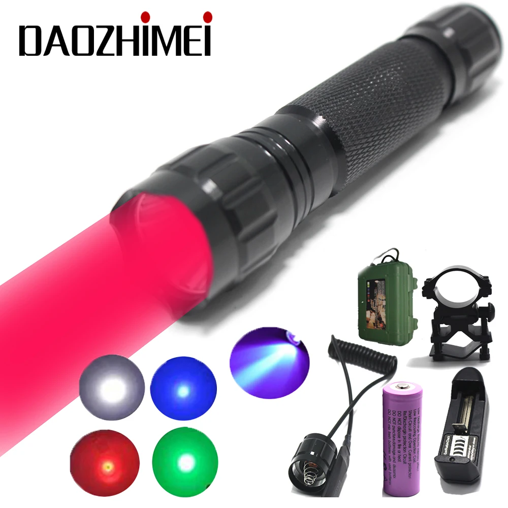 Tactical Flashlight White/Green/Red  T6 led Hunting Rifle torch lighting+Pressure Switch Mount Hunting Rifle Gun Lamp