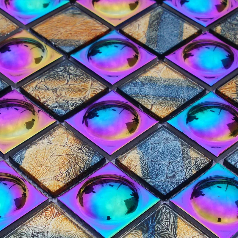 Переливающаяся стеклянная мозаичная плитка с гальваническим покрытием для