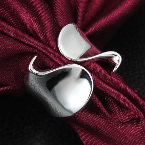 MEEKCAT Real 925 Sterling Silver Minimalist Wave Wide Opening Ring For Fashion Women Party Elegant Lines OL Fine Jewelry Gift | Украшения и