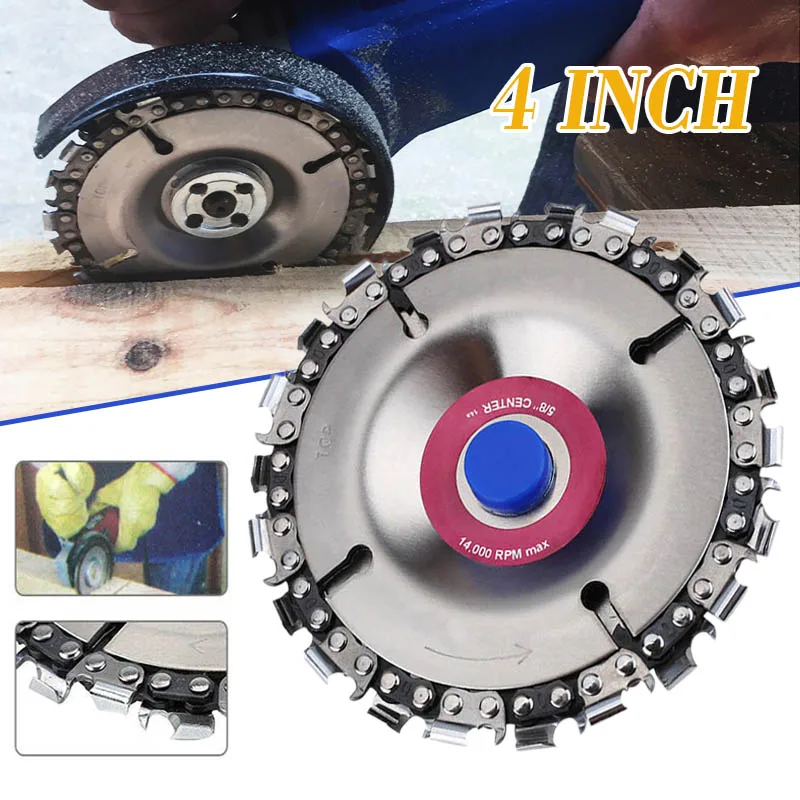 

4 Inch Woodworking Angle Grinder Disc 22 Tooth Chain Saw Grinding Chain Wheel for Angle Grinder Carving Culpting Wood Tool