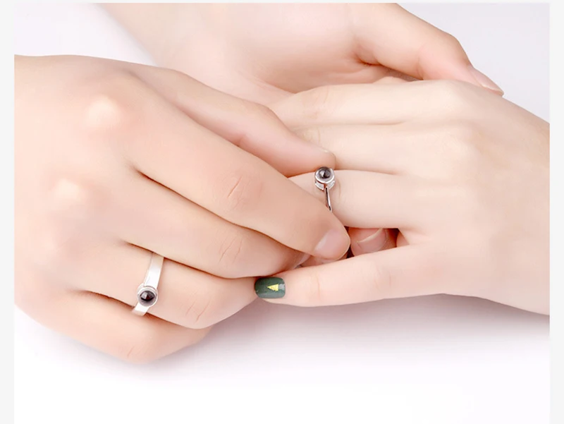Серебряный 100 языков проекции I Love You кольца для Для мужчин Для женщин обувь для влюбленных с подсветкой для помолвки, свадьбы, годовщины мода кольцо