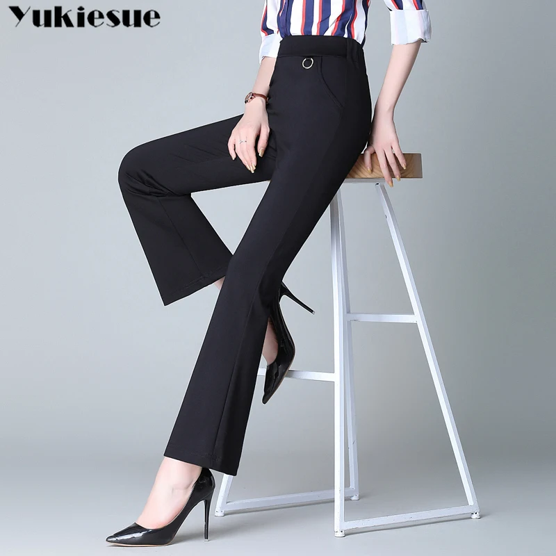 Черные элегантные офисные женские брюки с высокой эластичной талией и