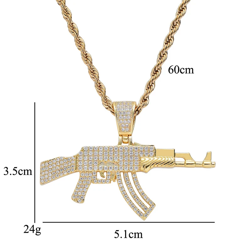 Хип-хоп AAA циркониевый камень CZ проложенный Bling Iced Out Solid CS GO AK 47 кулоны с оружием