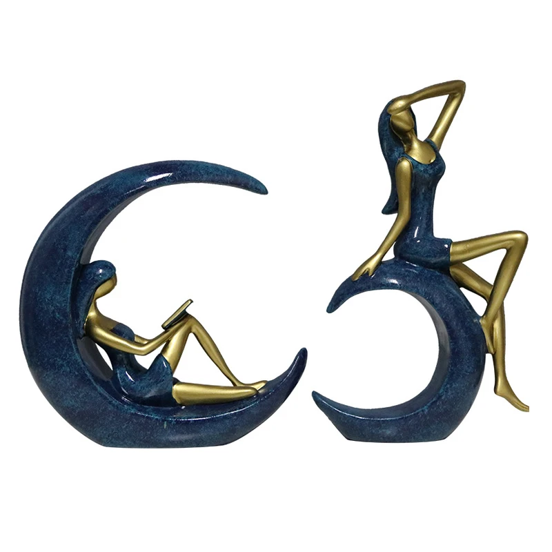 Украшение для дома статуэтки девушки чтения на Луне миниатюрные предметы