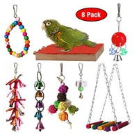 parrot bite toy pet bird scrub springboard swing ring bell string 8 piece set