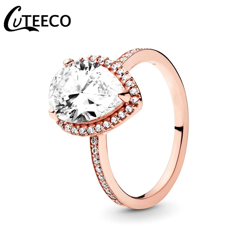 Новое серебряное кольцо CUTEECO в форме сердца с большим кристаллом обручальное для