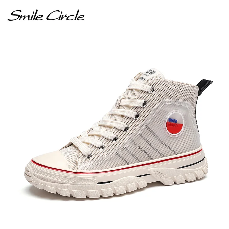 Женские кеды Smile Circle холст Плоское дно High топ Обувь женская 2019|Женские кроссовки и