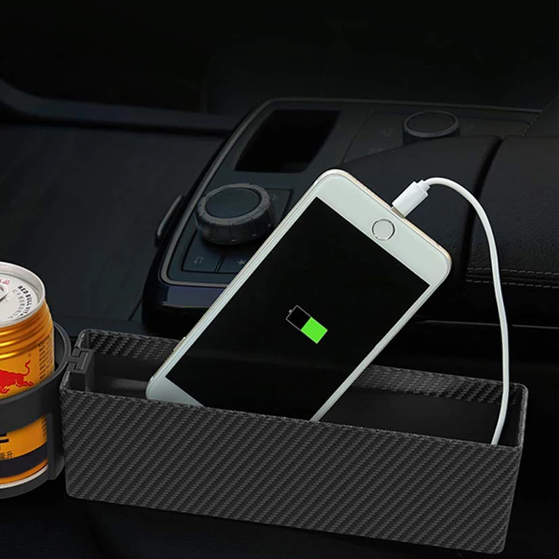 Карман для автомобильного сиденья с держателем чашки внешний вид из углеродного