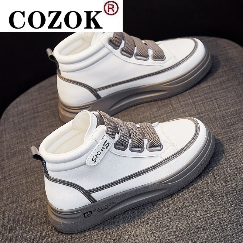 

New Leather High-Top Platform Women Shoes Fashion Women Chunky Sneakers Breathable Mesh Thick Sole Running Casual Shoes Woman