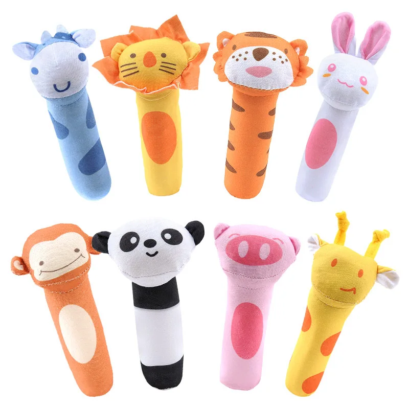 

Baby Toys Plush Hand Rattle Baby Stick Animal Monkey Deer Lion Tiger Piggy Hand Rattle Baby Hand Grasping Plush Rattle Cartoon