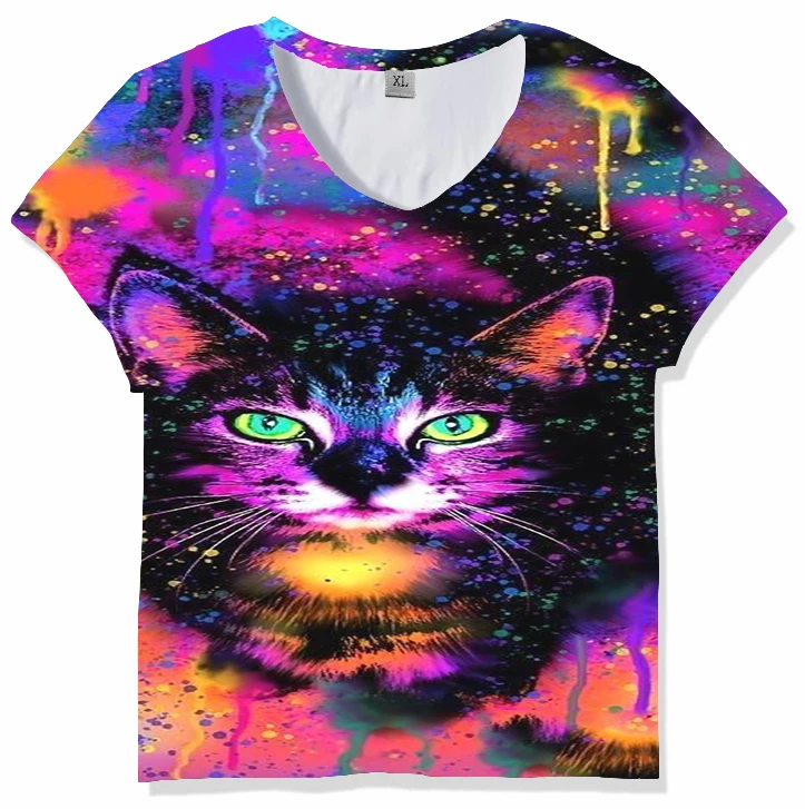 Фото UNEY 3D женская футболка Galaxy Cat милые футболки с животными радужные Топы коротким