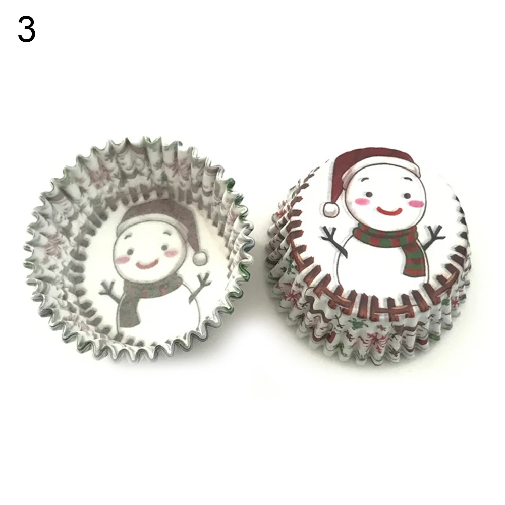 100 шт Рождественская шапка Снеговик принт полосатые обертки для кексов формочка