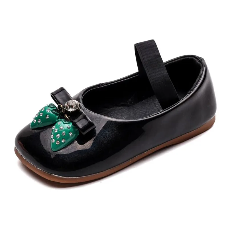 

Baby Girl Black Leather Shoes Children's Flats Kids Mary Janes Patent Leather With Strawberry Rhinestone Bling Shiny 2021 Autumn
