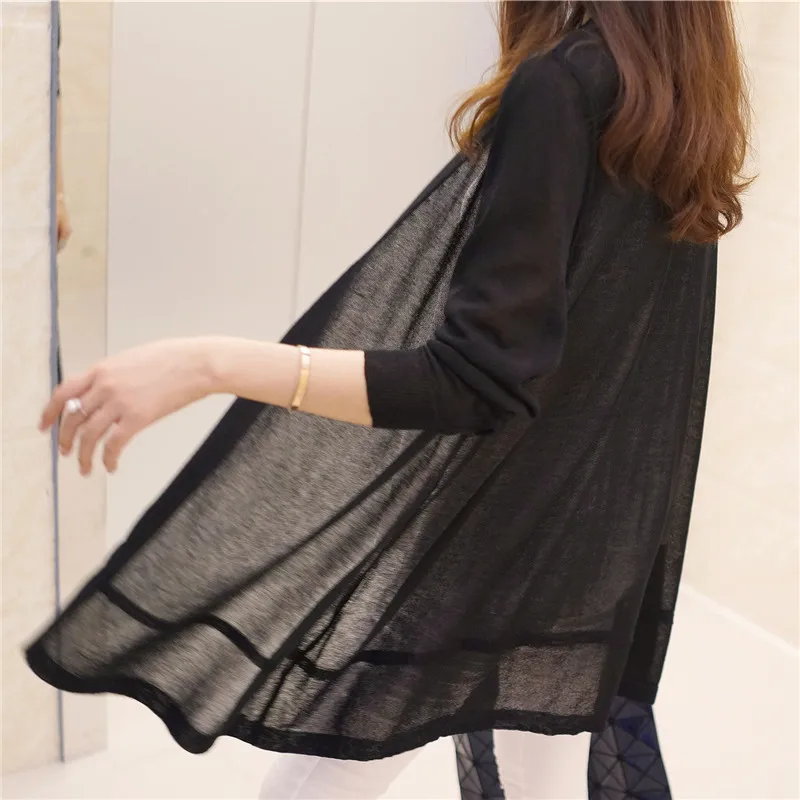 Средний и длинный свободный вязаный кардиган тонкий рукав женская одежда новая