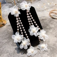 gorgeous white lace flower butterfly long pearl tassel drop earrings for women temperament jewelry gift