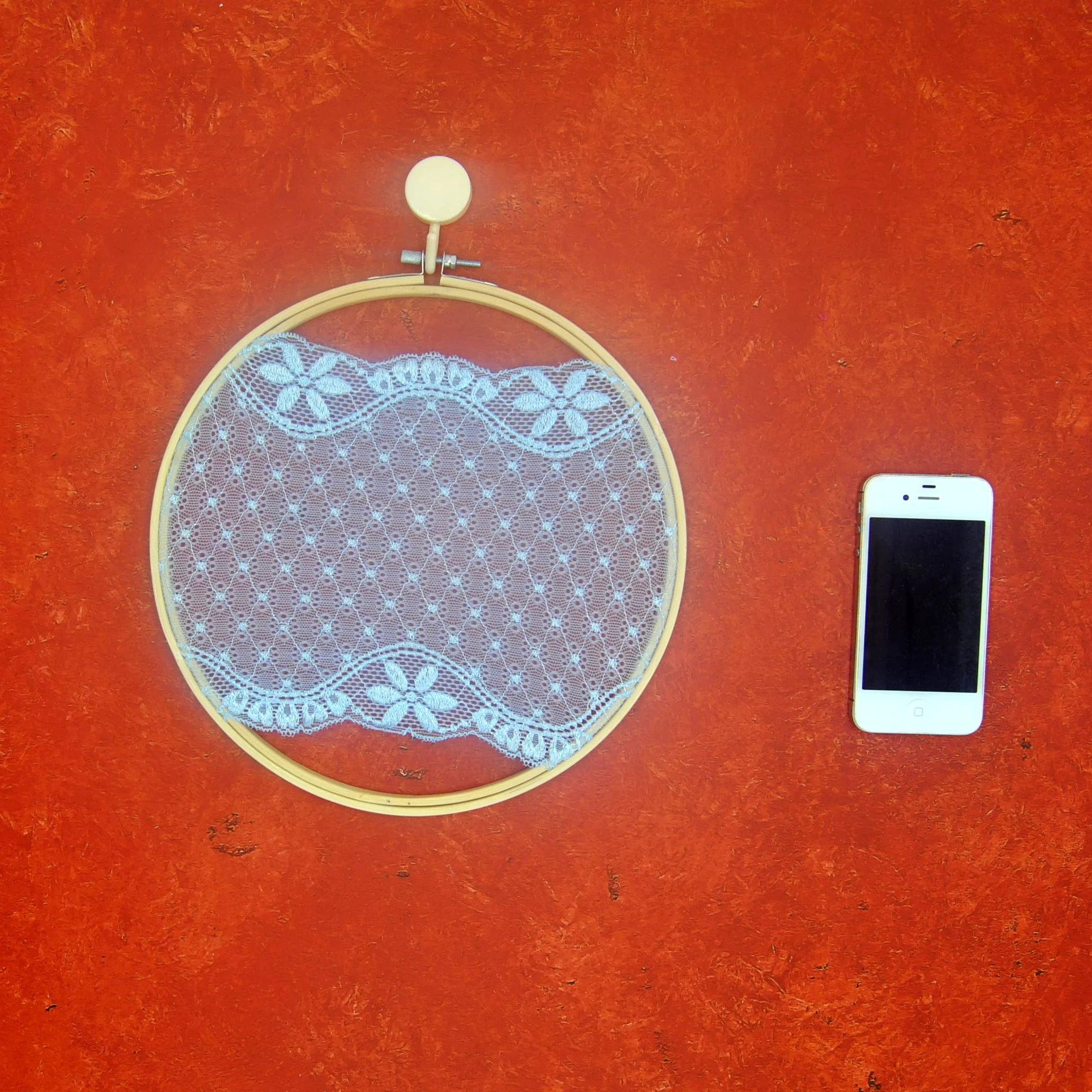 

Original design Nature Bamboo Round Wall hanging decorations Flower embroidery Sky Blue lace No.grape13