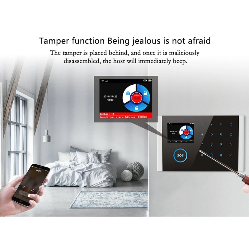 

GSM WiFi Home Security Alarm System, GPRS Wireless Anti-Theft Alarm Wi-Fi SMS Call Alert