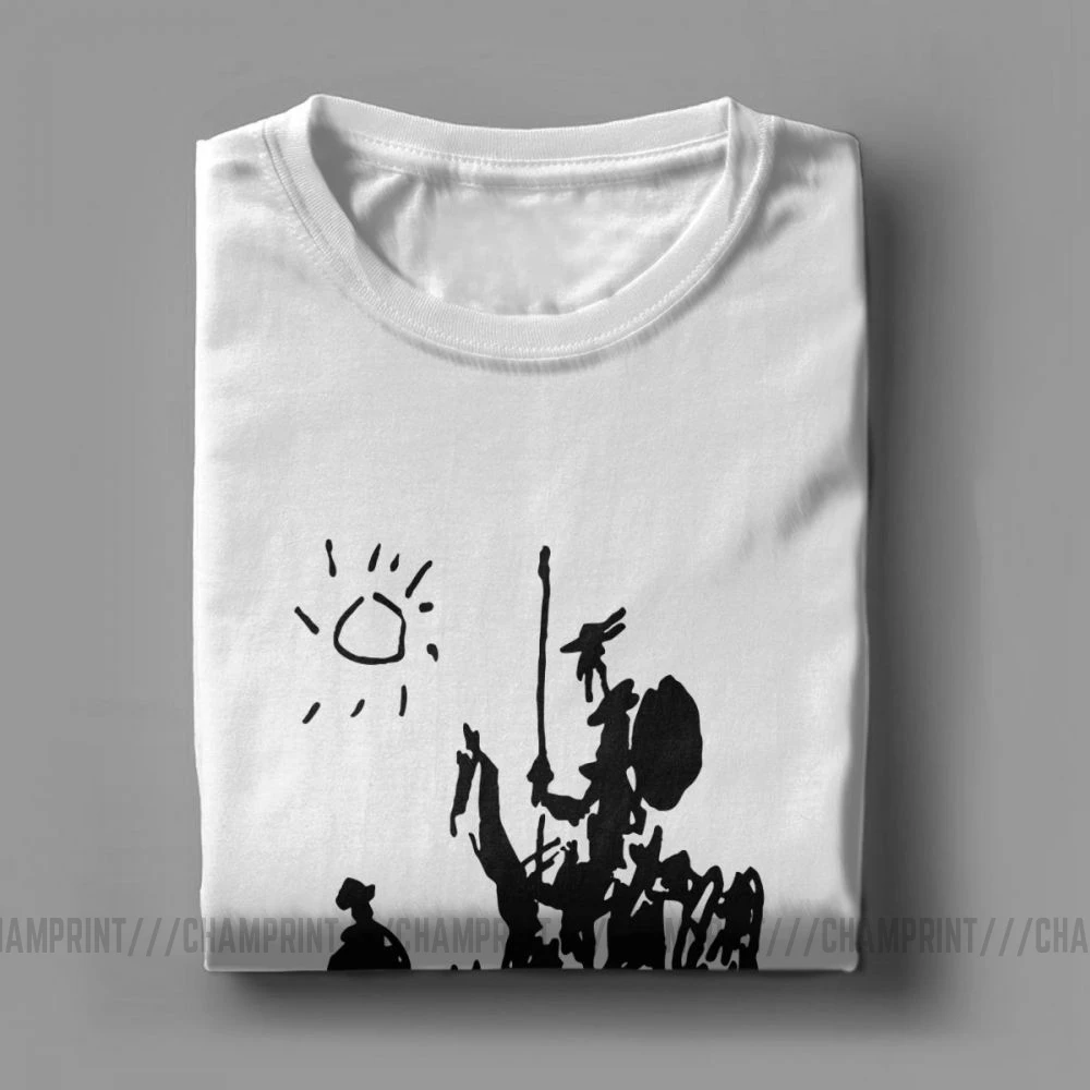 Funny Picasso T Shirts Art Painting Don Quixote Knight T-Shirt Men Round Neck 100% Cotton Short Sleeve Tees Summer Clothes | Мужская