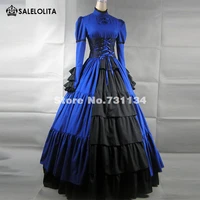 new long sleeves blue satin gothic victorian dress long section lace maxi dress vestidos de festa vestido longo