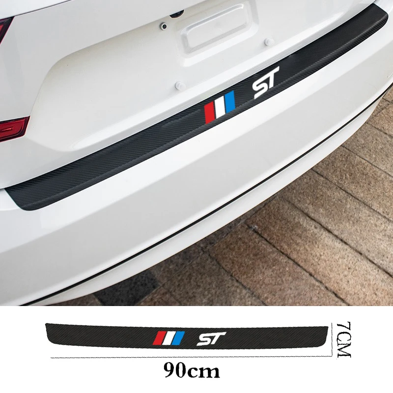 

For Ford ST Racing Focus 2 3 Fiesta Ecosport Escort Carbon Fiber Car Rear Bumper Trunk Guard Protected Leather Stickers Decals