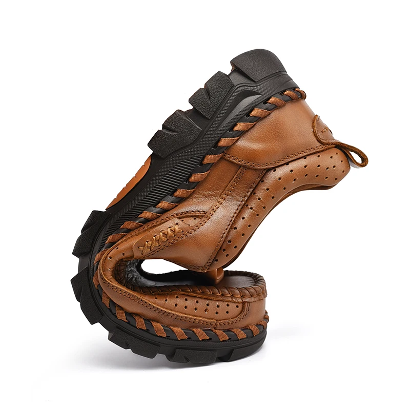 

Designer Men Shoes Classic Genune Leather Casual Shoes Men Lightweight Breathable Outdoor Brown Soft Male Footwear Boat Shoes