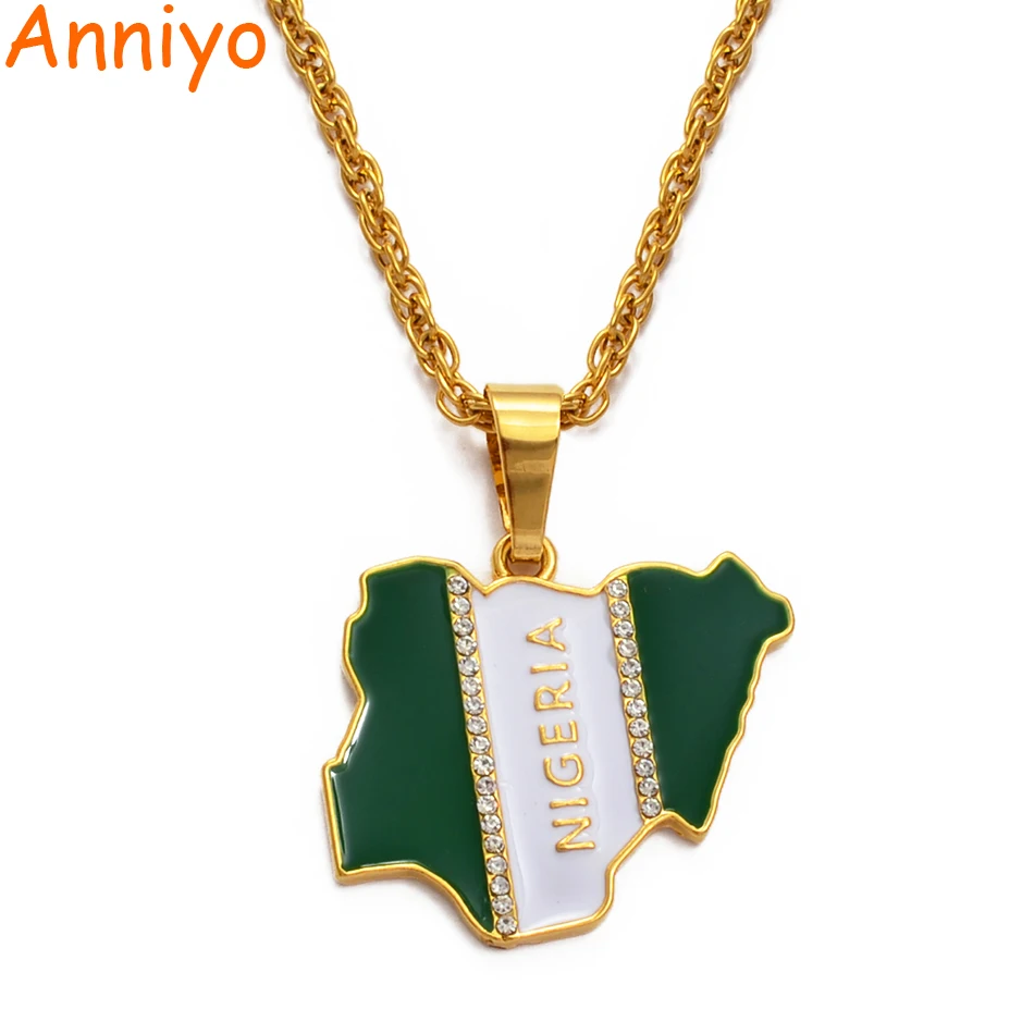 Anniyo нигерийский флаг, стразы, подвески, ожерелья для женщин и мужчин, серебро/золото, нигерийские ювелирные изделия, патриотический подарок#068806