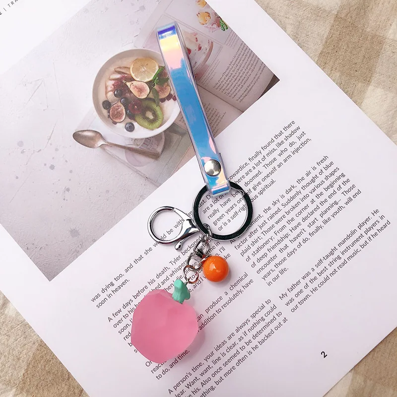 

2019 Creative Simulation fruit pineapple Apple Keyring Cute straw Berry Bag Pendant Cartoon Key chain schoolbag Hanging ornament