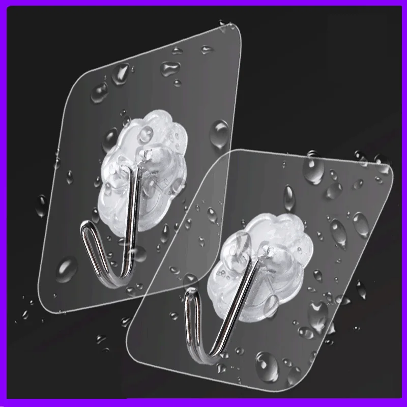 

5PCS 6x6cm Transparent Strong Self Suction Wall Hooks Waterproof Bathroom Door Hooks Decor for Home Kitchen Bathroom Supplies