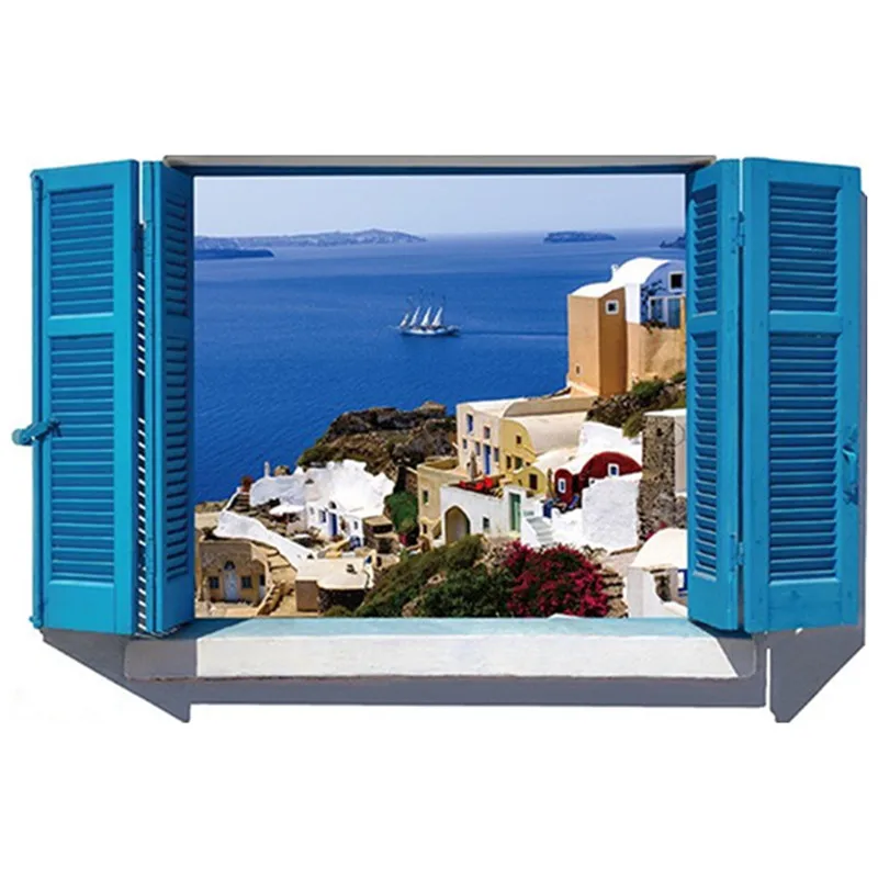 DIY Наклейка на стену Синий Средиземноморский Пейзаж поддельные обои для окна