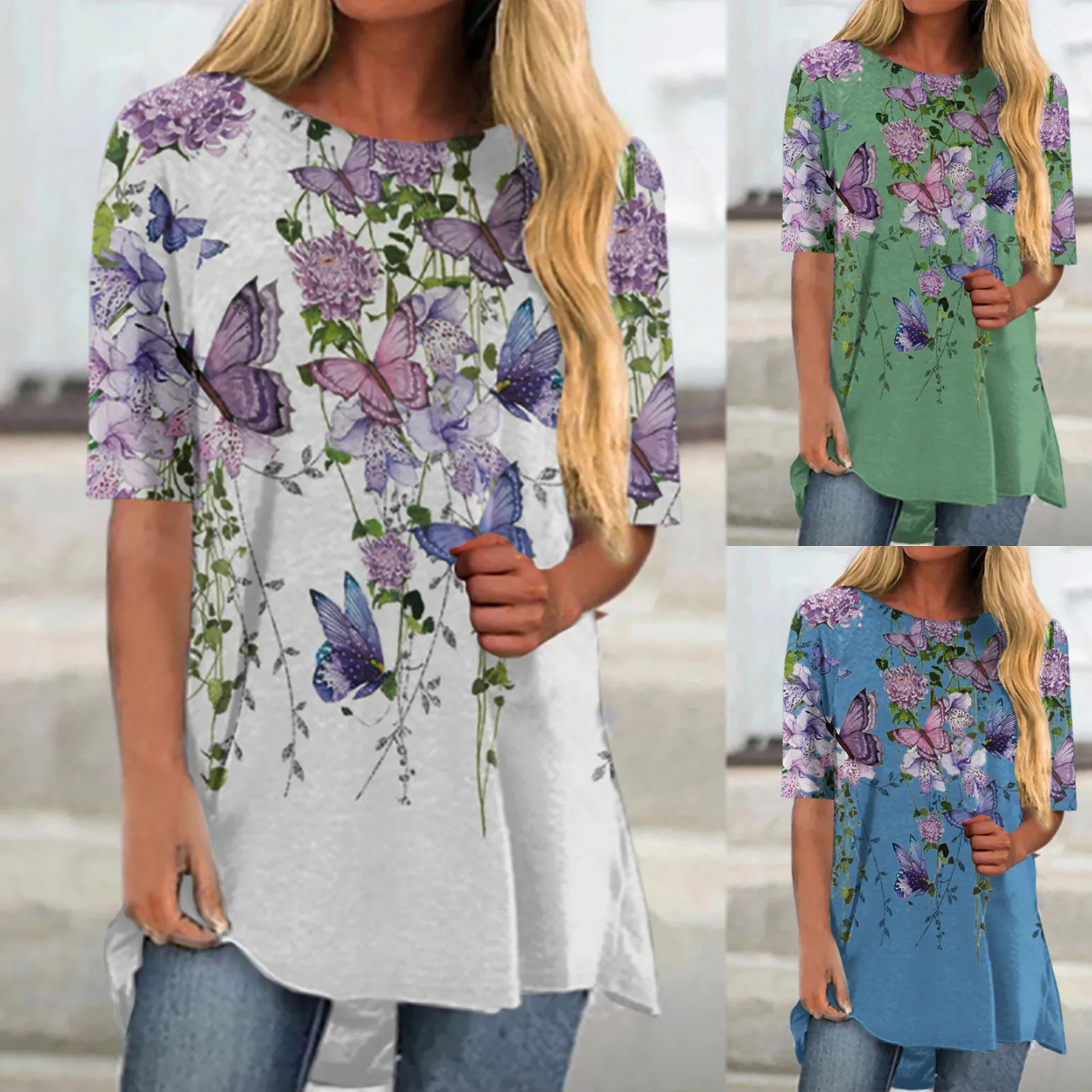 

Women's Summer O-Neck Loose Tops Casual Print T-Shirts Short Sleeve BlousePullover Short Sleeve Tops Loose Large Size All-match