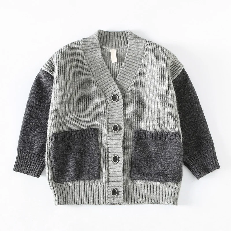 

Boys knitted V-neck cardigan autumn 2020 new baby sweater contrast stitching casual knitted sweater boy fall sweater
