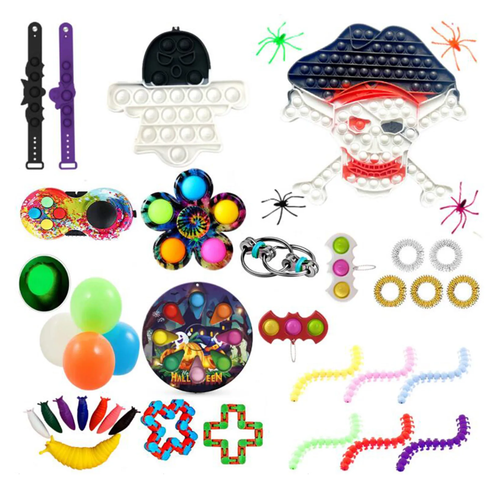 

Anti-Anxiety Tools, Big Pop Keyboard Bracelet Fidget Toy Pack, Stress Ball Marble Sensory Tube Fidget Keychain Figit Toys 1Sets