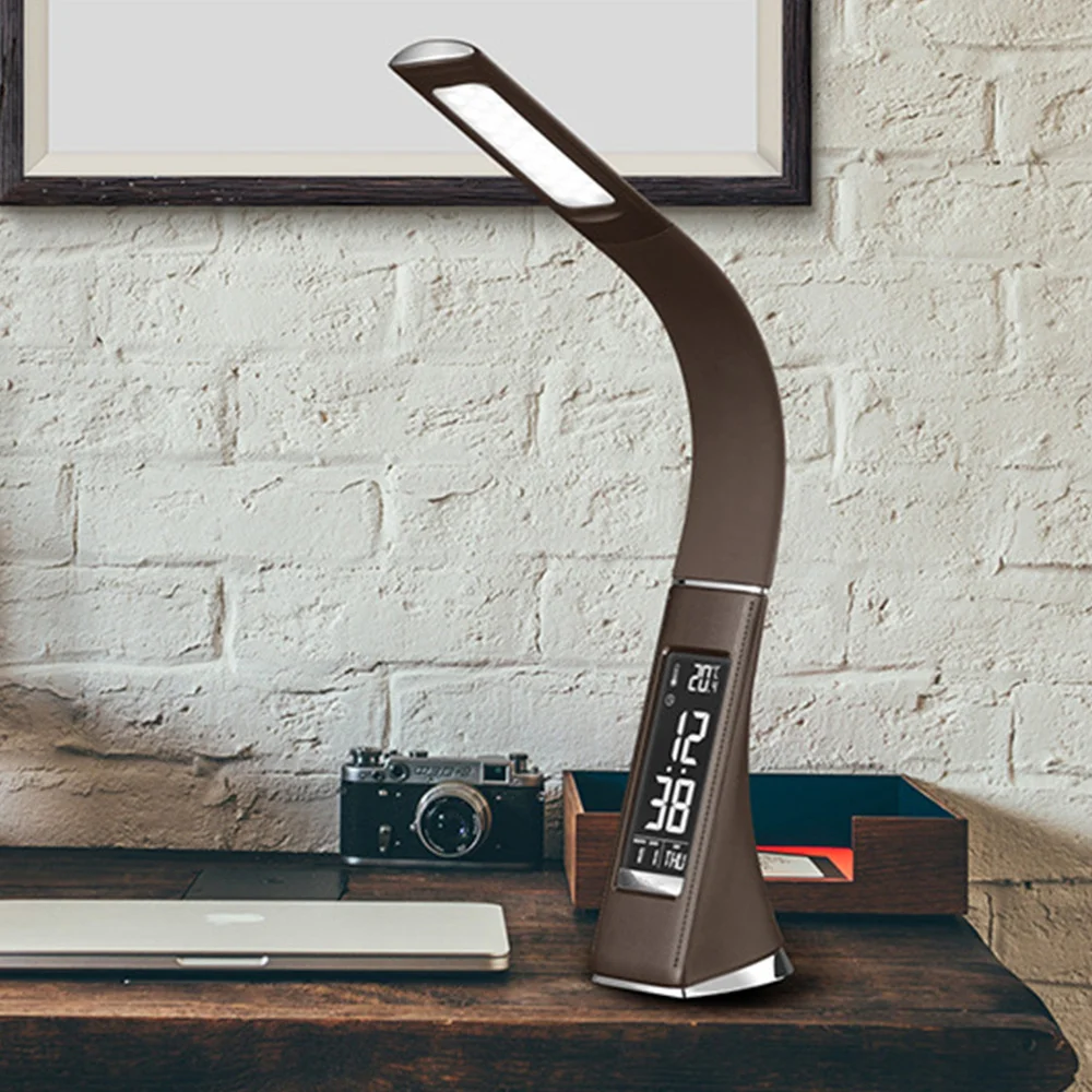 

Clock Table Light LED Lamp Temperature Calendar Lamp Display Screen Eye-care Desk Lamp for Bedroom Study Room (Black)
