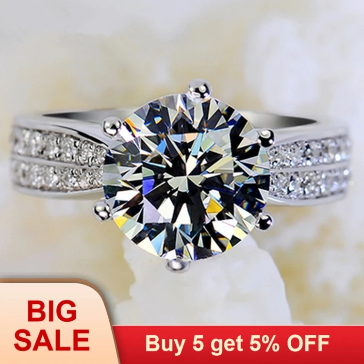 

Роскошное женское круглое кольцо с кристаллами, модное свадебное кольцо на палец 925 серебра, свадебные ювелирные изделия, обручальные кольц...