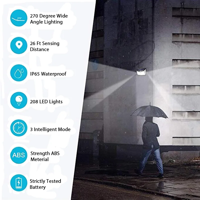 wakyme 208 led solar light outdoors solar wall light pir motion sensor garden light waterproof security solar powered sunlight free global shipping