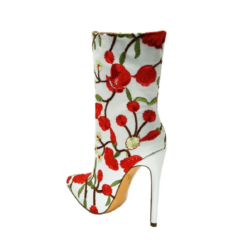 Женские ботильоны с вышивкой на тонком каблуке размеры 4-15 | Обувь