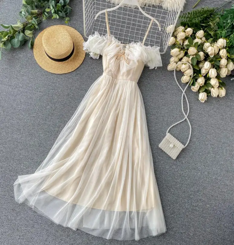 

Women's spring summer runway fashion slash neck sleeveless mesh dress female casual slim chic beach dress TB337